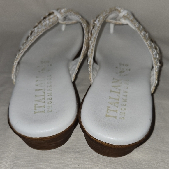 Italian Shoemakers White Sandals With Raffia And Gold Beading Womens Size 8.5 - Picture 2 of 7